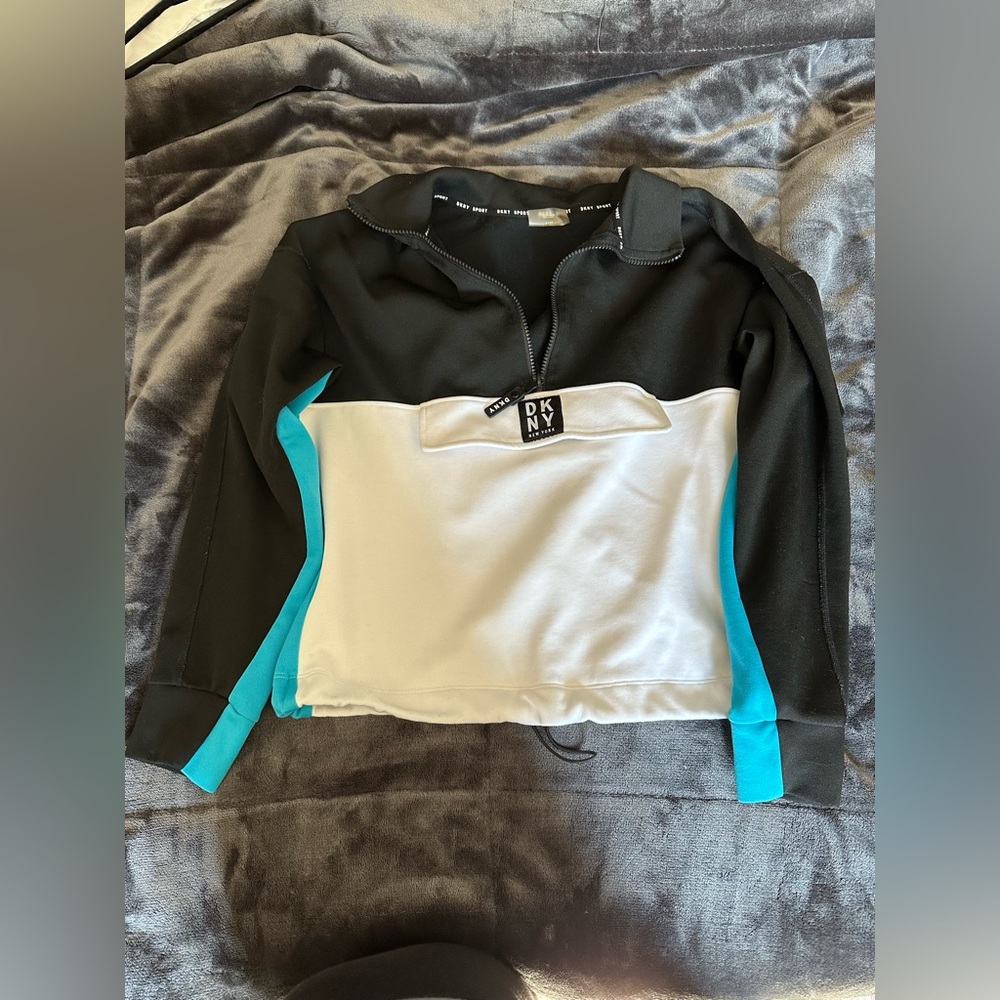 DKNY blue, black, and white Quarter Zip sz S